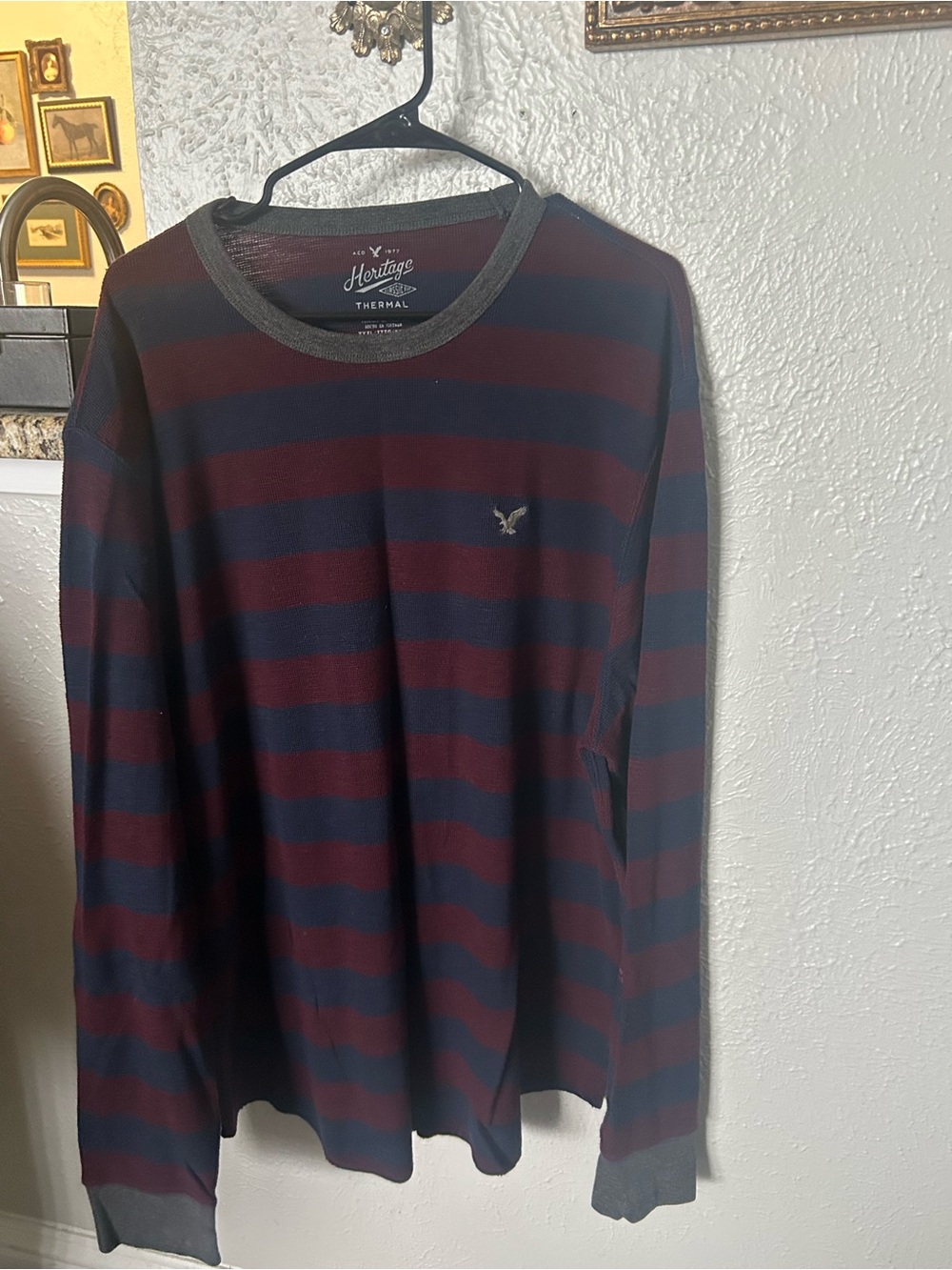 Heritage Men's Long-Sleeve Thermal Crewneck – Burgundy & Navy Stripes